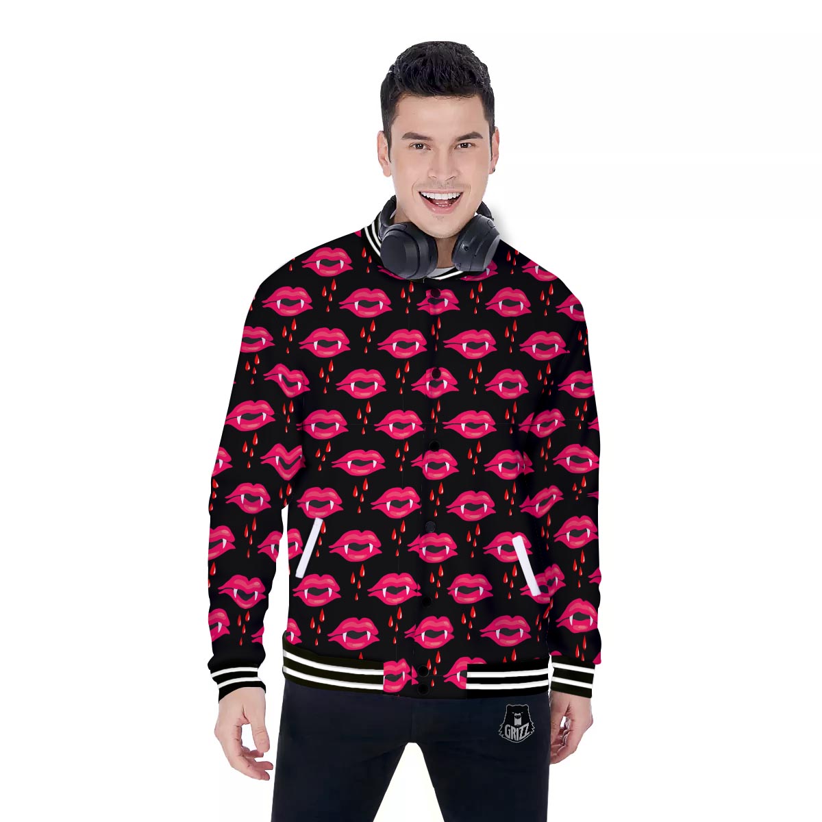 Vampire Lips Red Halloween Print Pattern Baseball Jacket-grizzshop