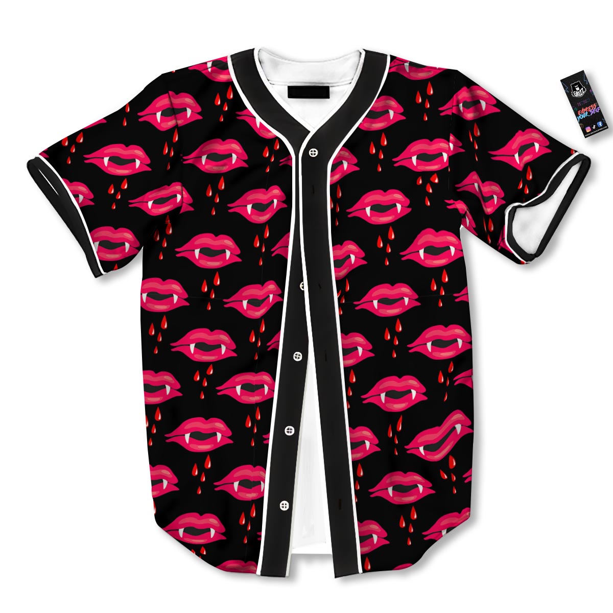 Vampire Lips Red Halloween Print Pattern Baseball Jersey-grizzshop