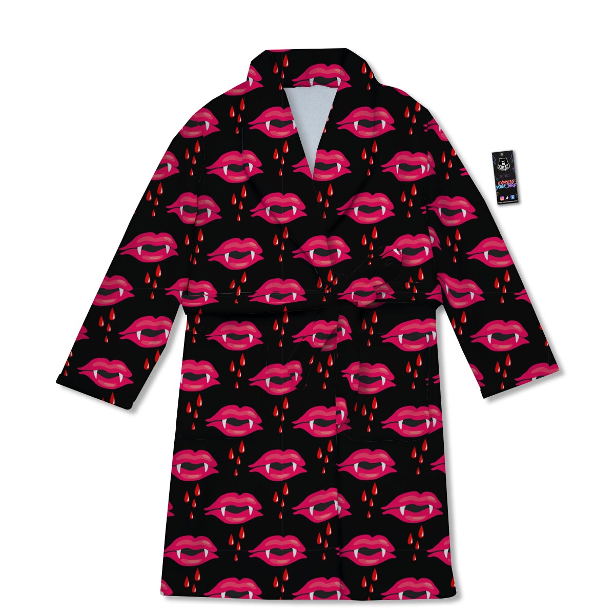 Vampire Lips Red Halloween Print Pattern Bathrobe-grizzshop