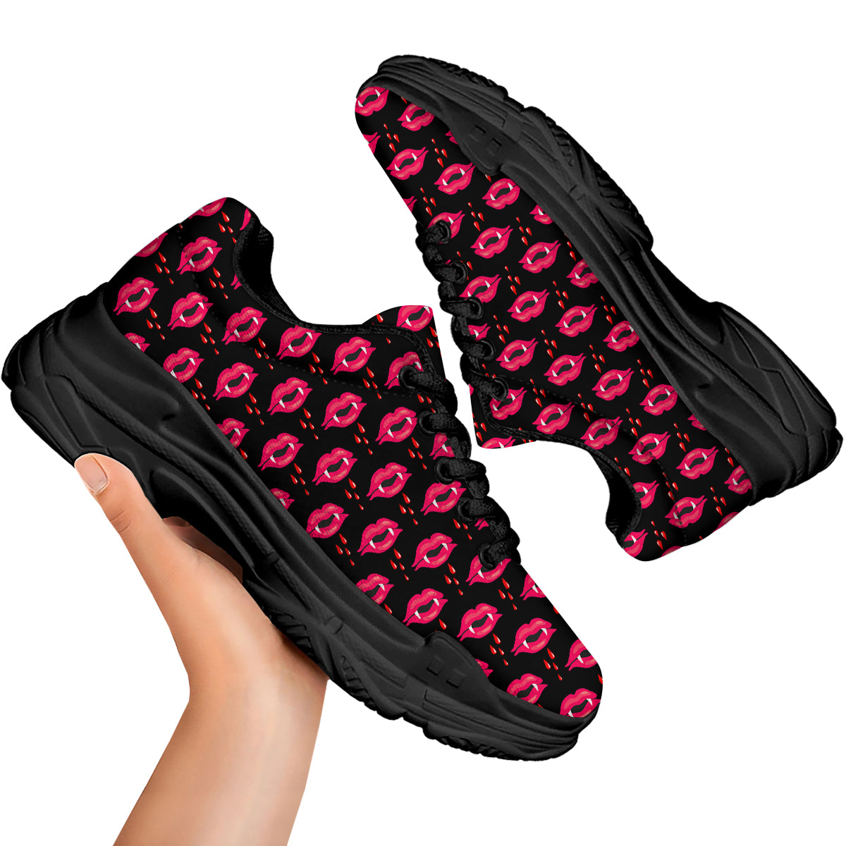Vampire Lips Red Halloween Print Pattern Black Chunky Shoes-grizzshop