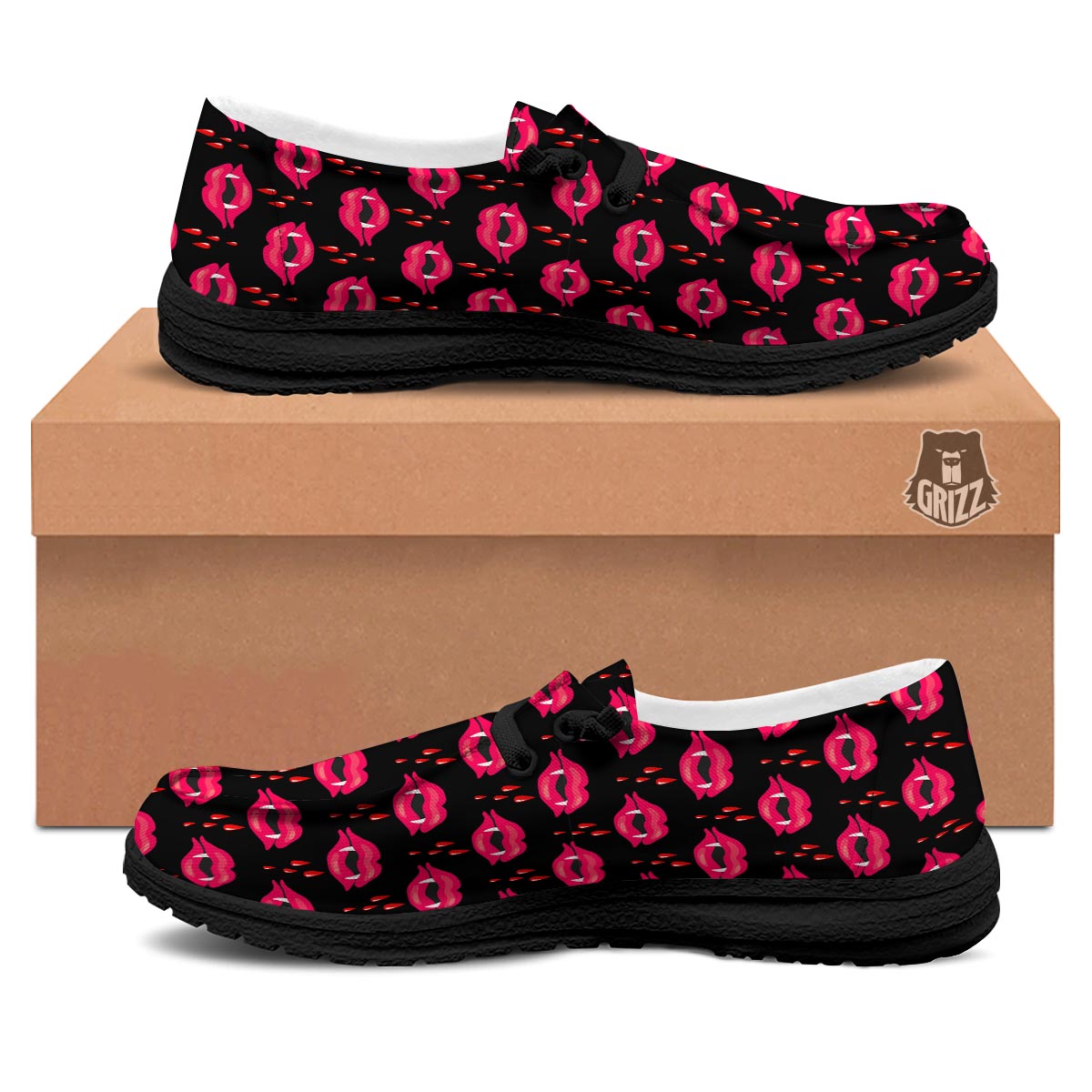 Vampire Lips Red Halloween Print Pattern Black Loafers-grizzshop