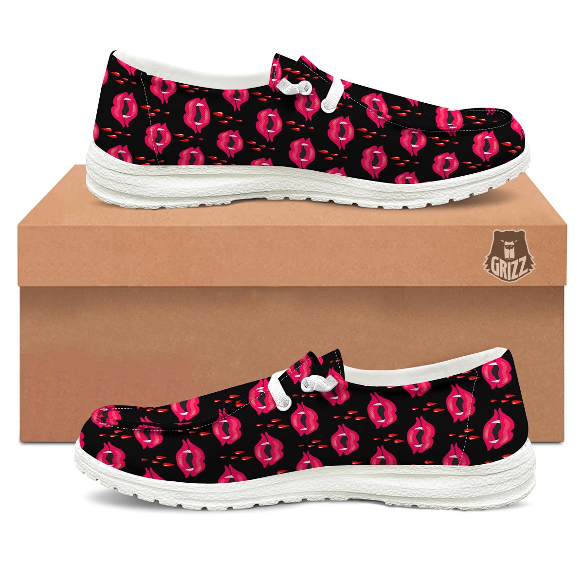 Vampire Lips Red Halloween Print Pattern Black Loafers-grizzshop