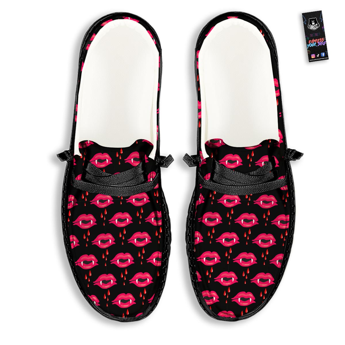 Vampire Lips Red Halloween Print Pattern Black Loafers-grizzshop