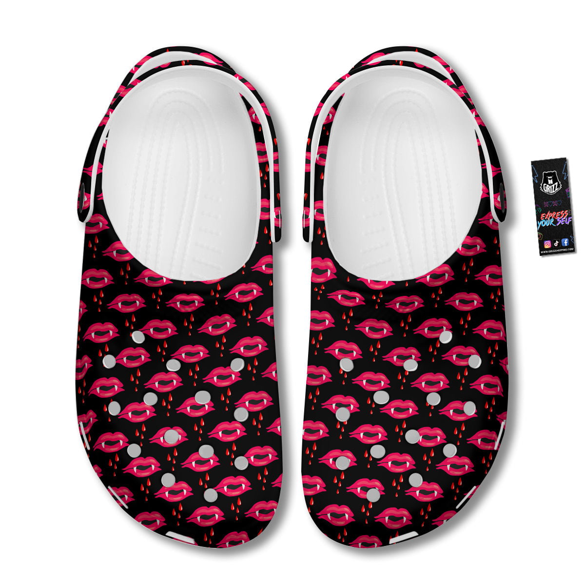 Vampire Lips Red Halloween Print Pattern Clog-grizzshop