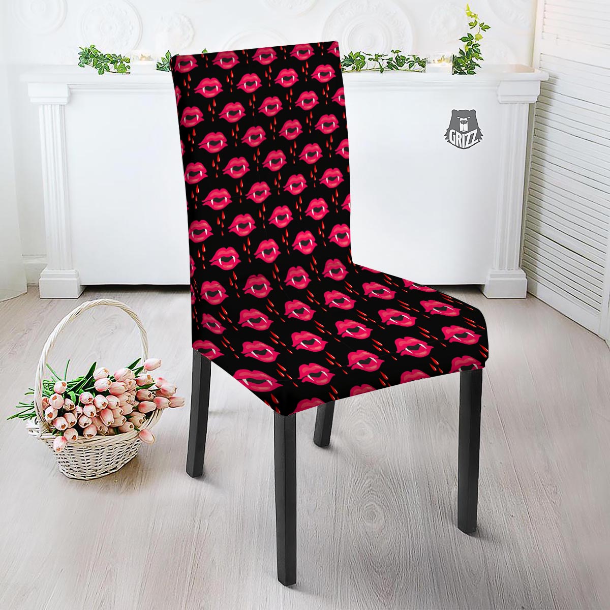 Vampire Lips Red Halloween Print Pattern Dining Chair Slipcover-grizzshop