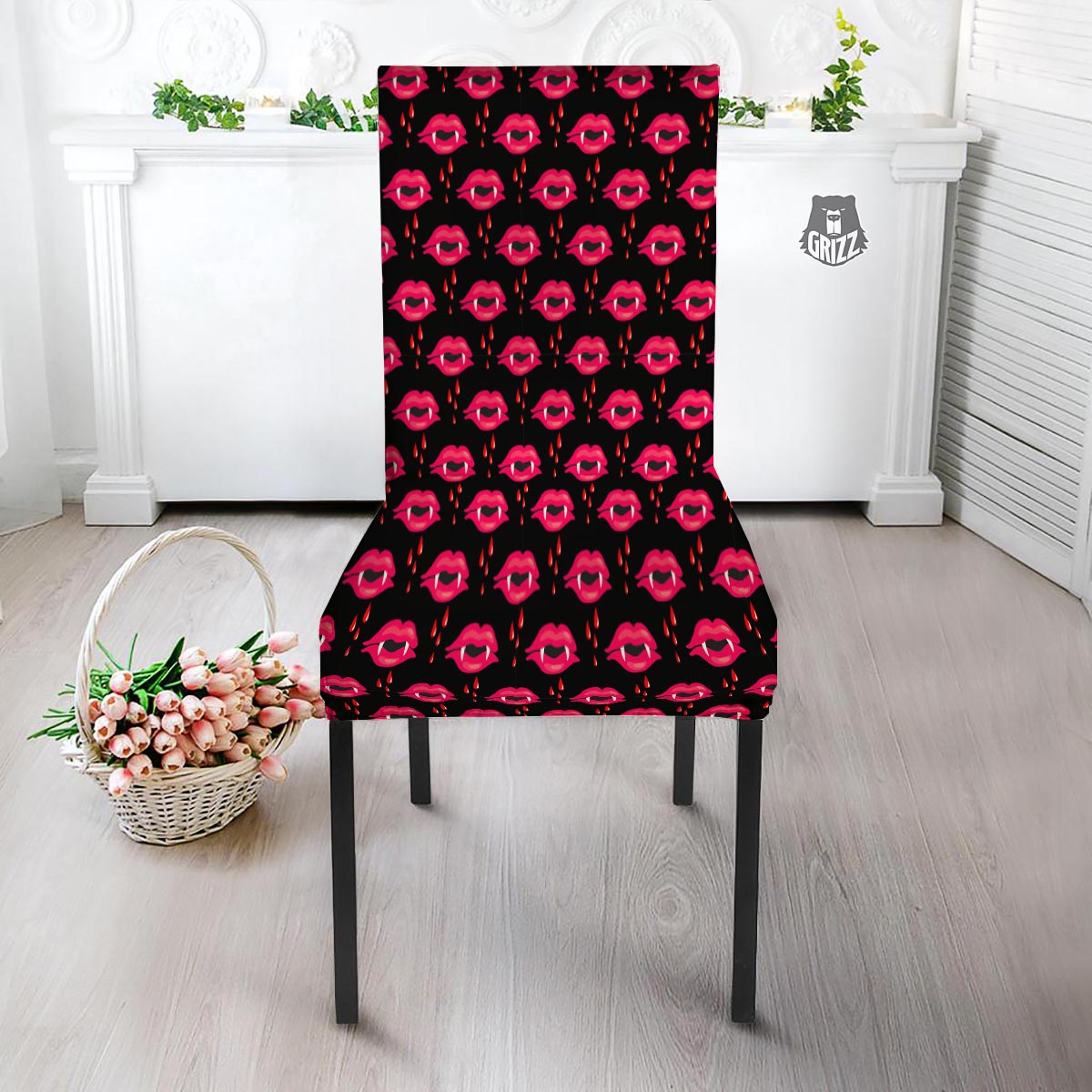Vampire Lips Red Halloween Print Pattern Dining Chair Slipcover-grizzshop