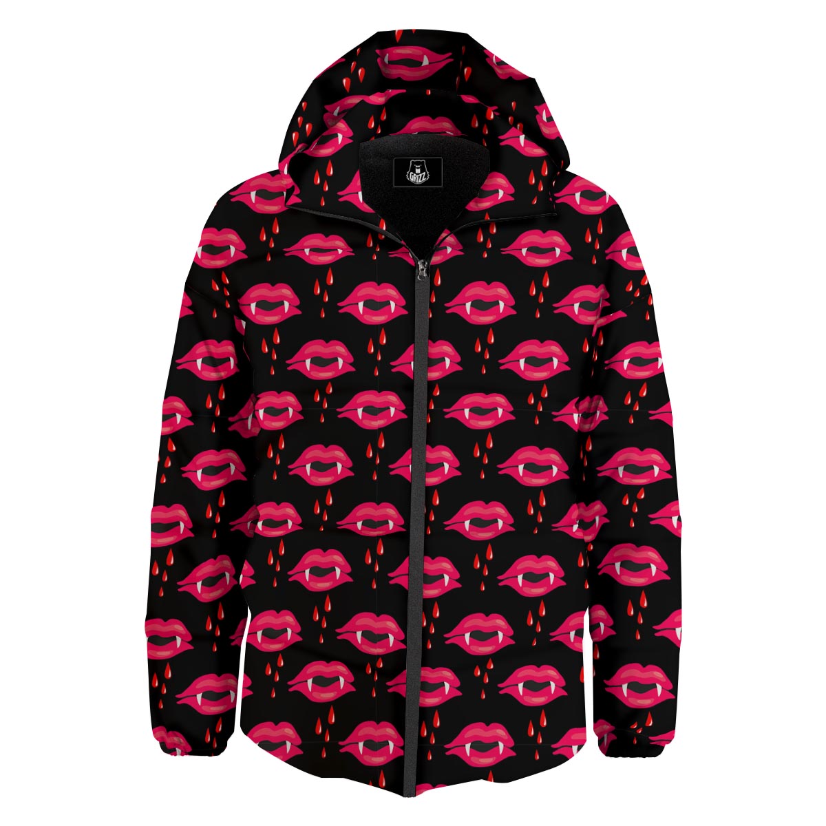 Vampire Lips Red Halloween Print Pattern Down Jacket-grizzshop