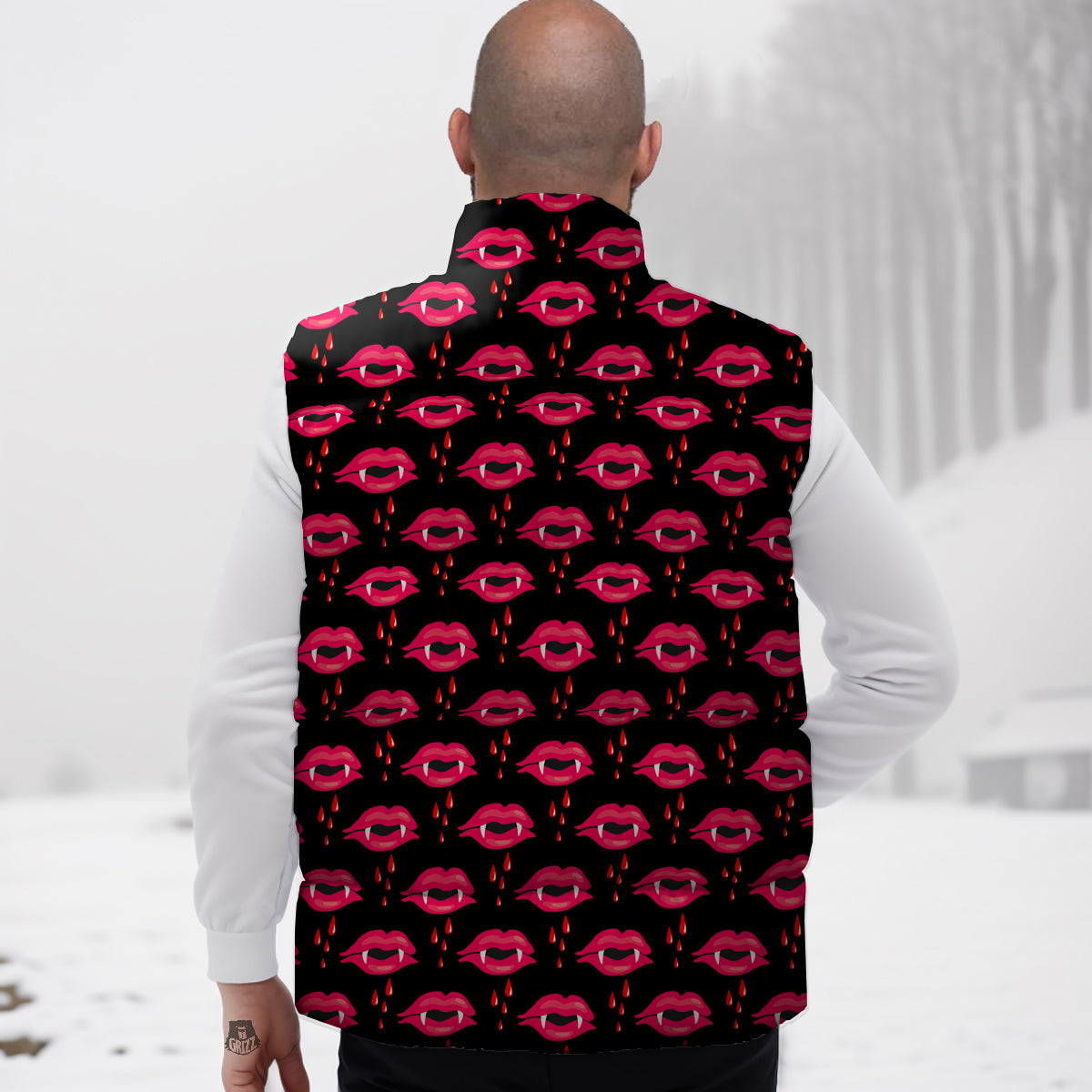 Vampire Lips Red Halloween Print Pattern Down Vest