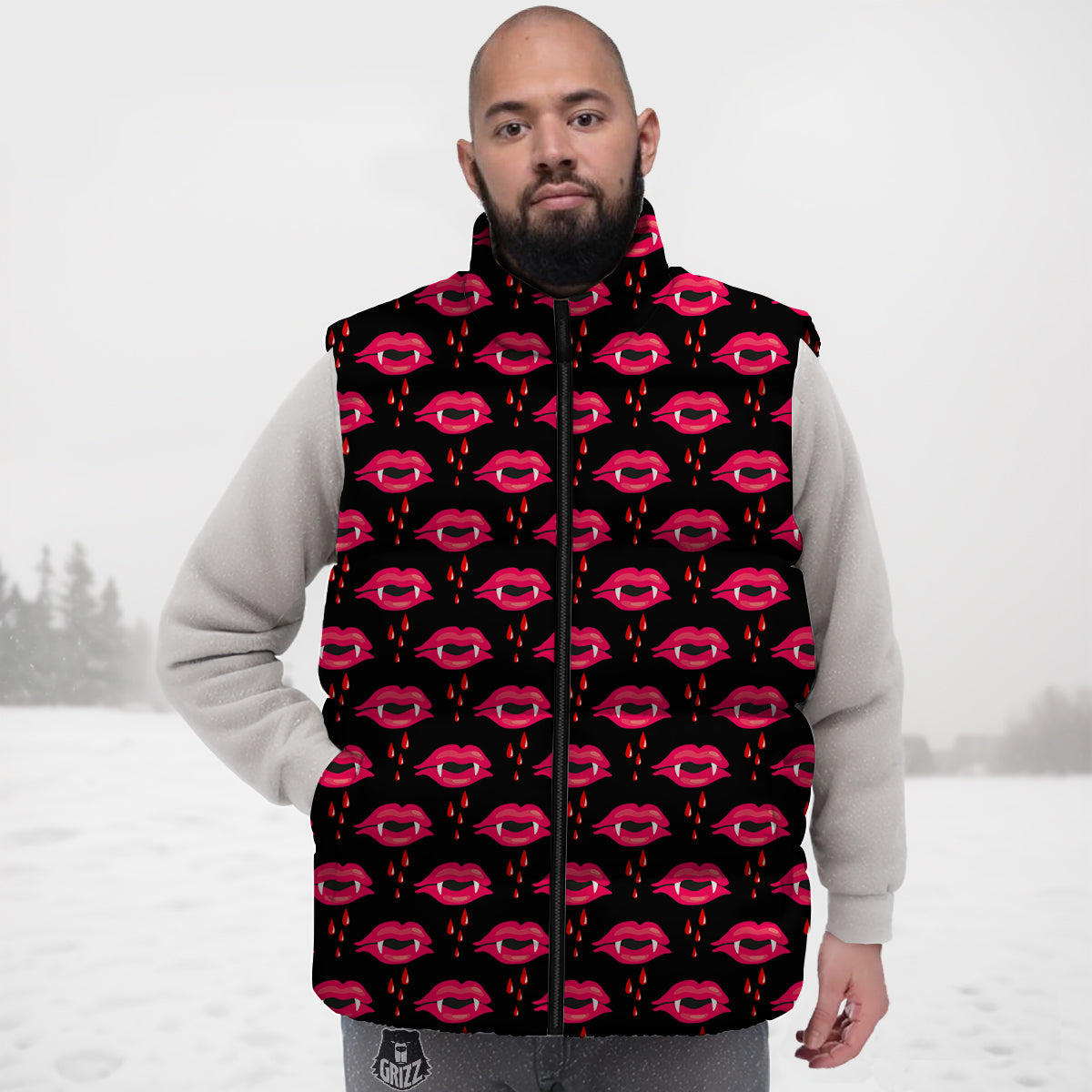 Vampire Lips Red Halloween Print Pattern Down Vest