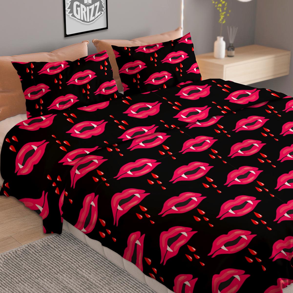 Vampire Lips Red Halloween Print Pattern Duvet Cover Bedding Set