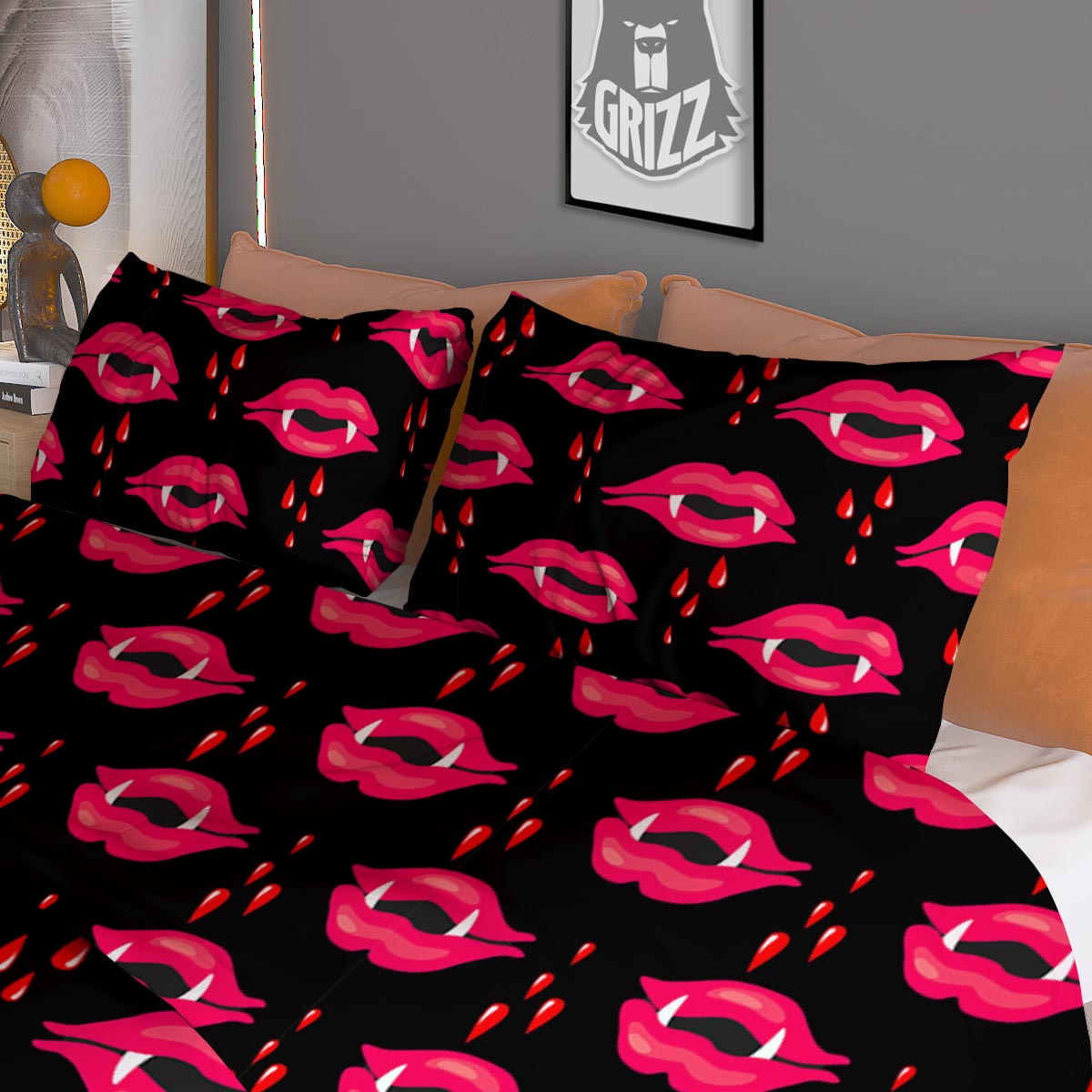 Vampire Lips Red Halloween Print Pattern Duvet Cover Bedding Set
