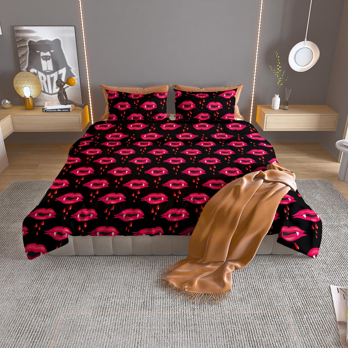 Vampire Lips Red Halloween Print Pattern Duvet Cover Bedding Set