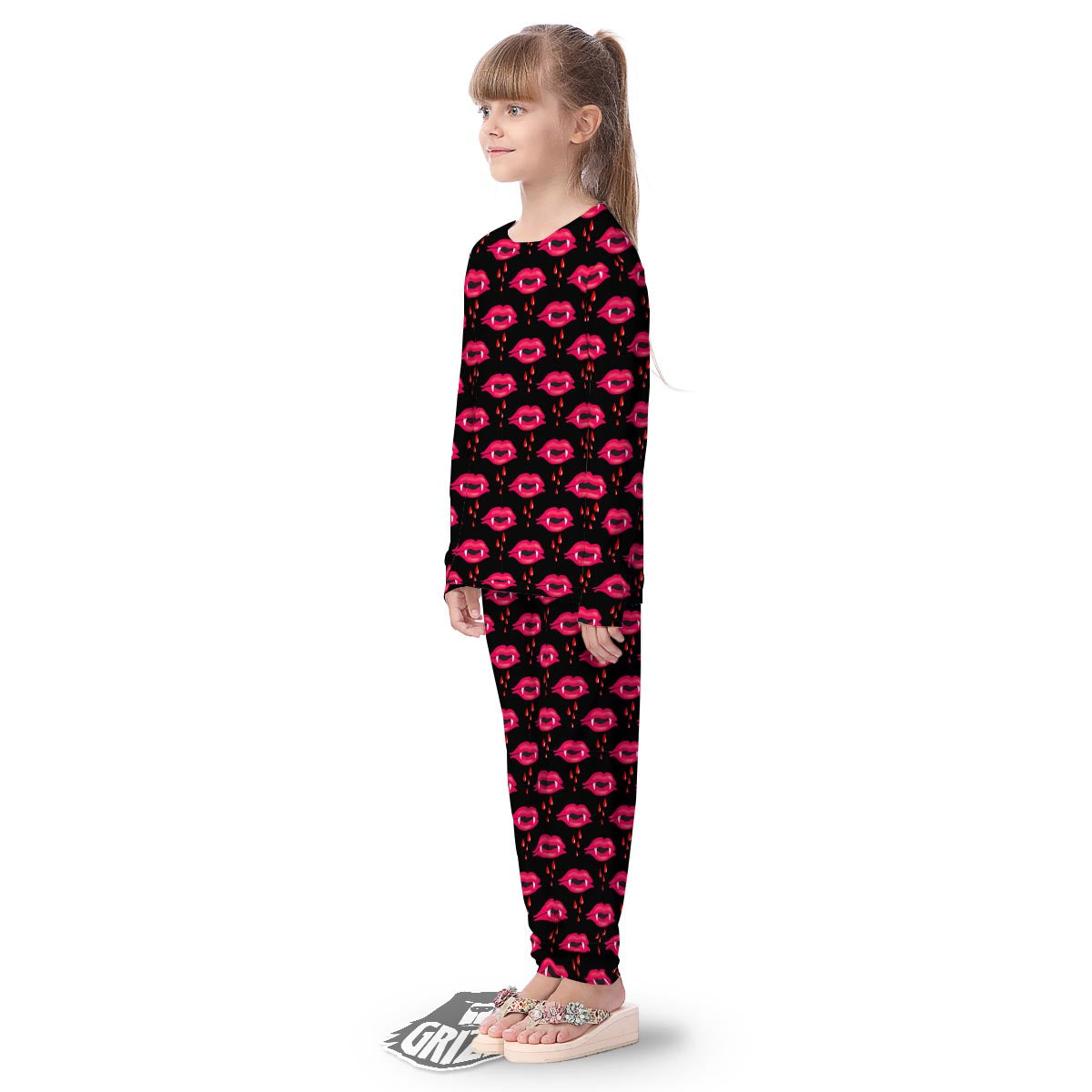 Vampire Lips Red Halloween Print Pattern Kid's Pajamas-grizzshop