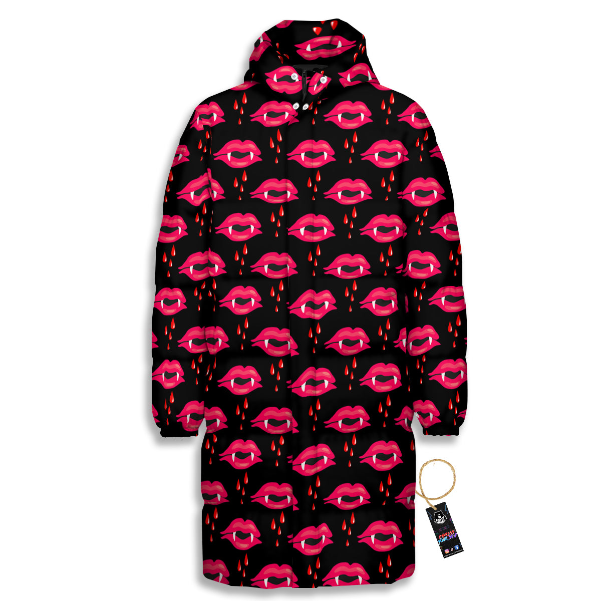 Vampire Lips Red Halloween Print Pattern Long Down Jacket-grizzshop
