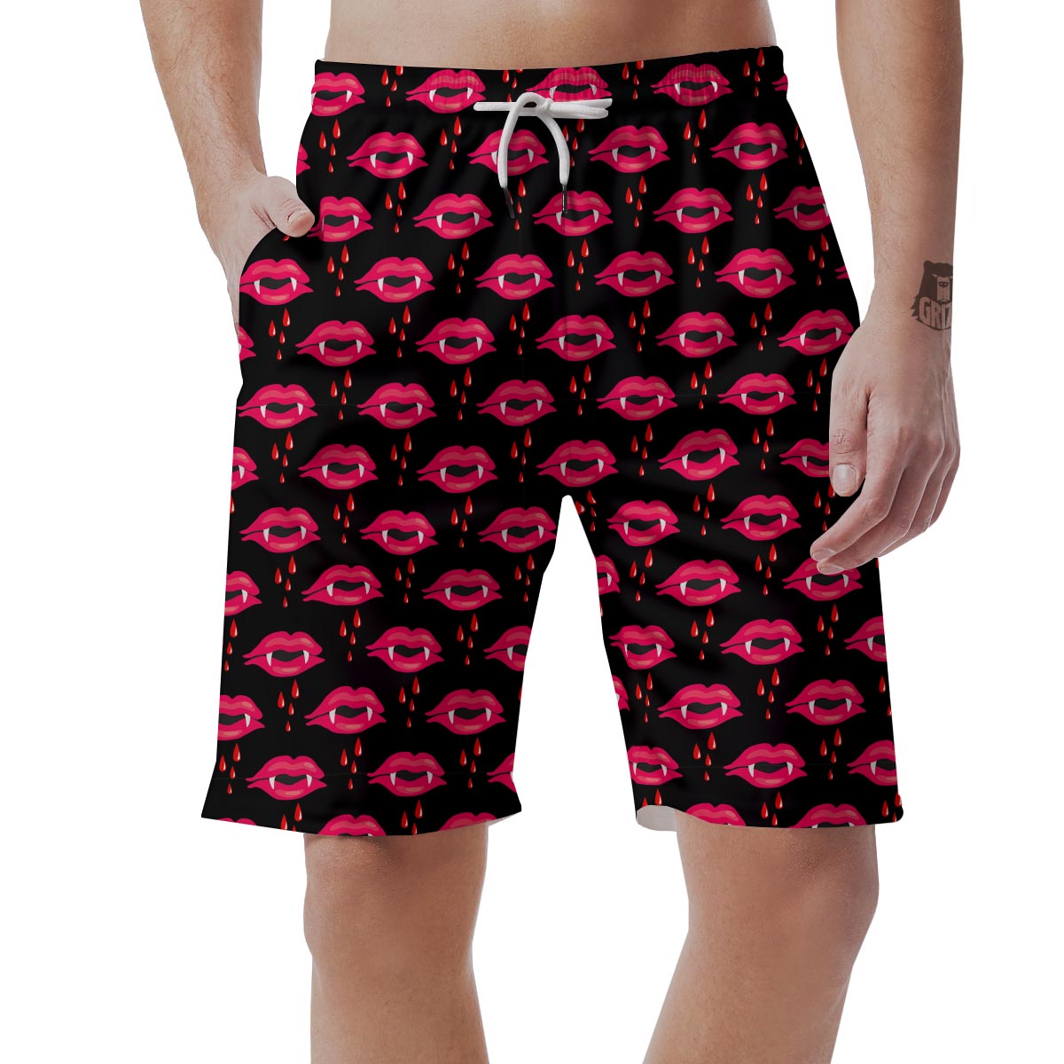 Vampire Lips Red Halloween Print Pattern Men's Shorts-grizzshop