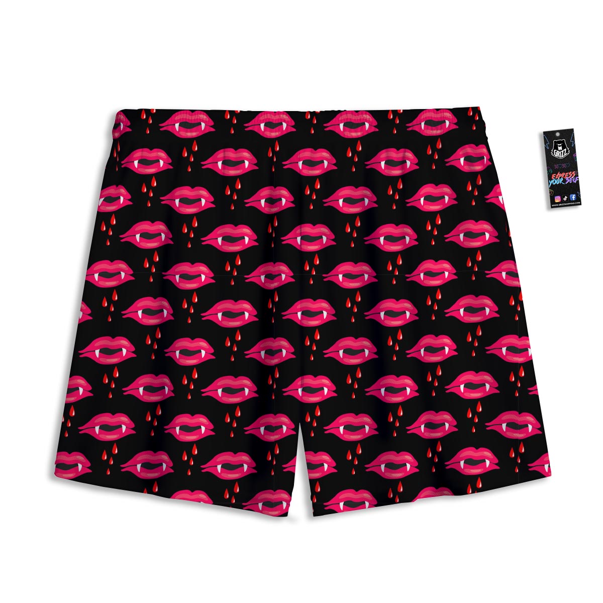 Vampire Lips Red Halloween Print Pattern Mesh Shorts
