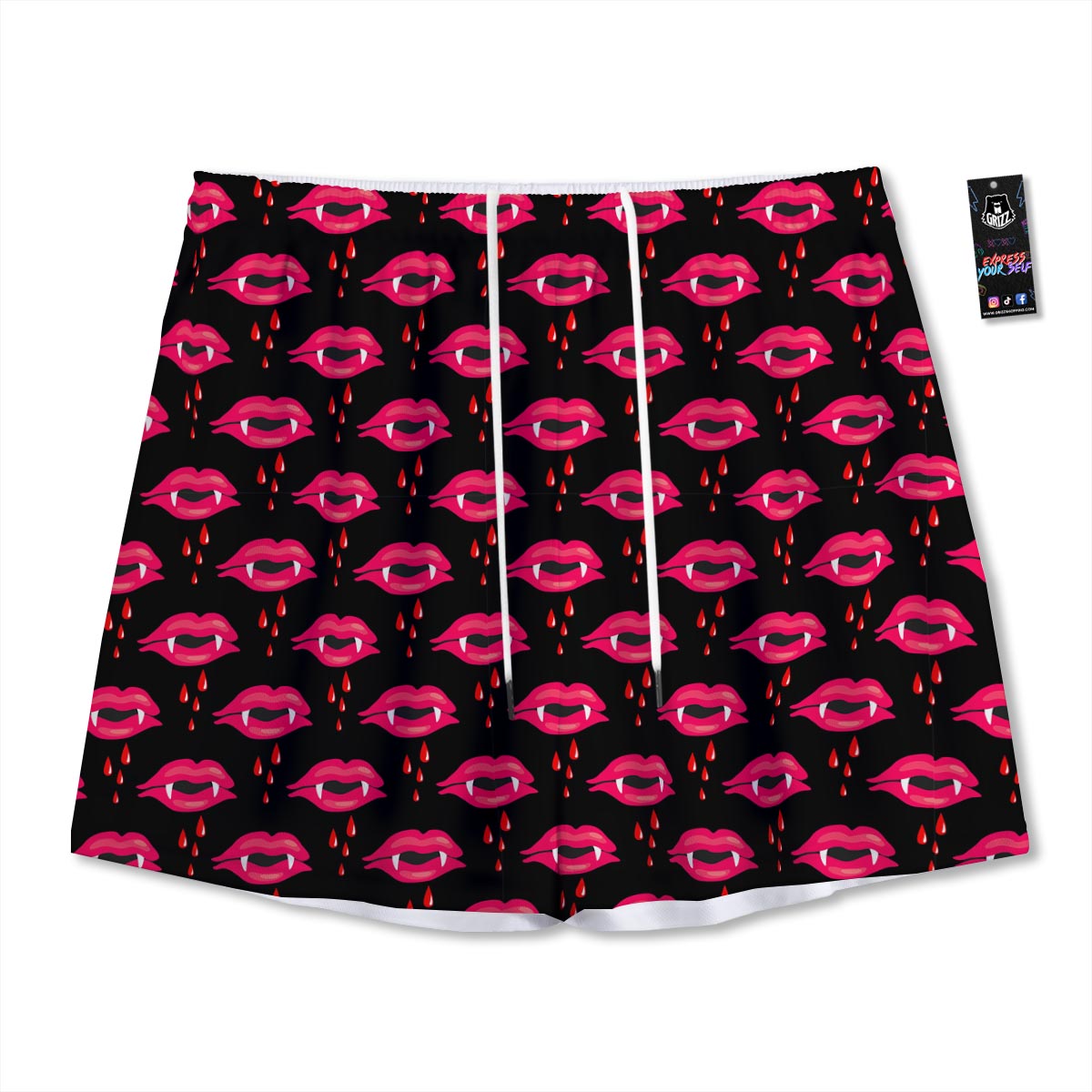Vampire Lips Red Halloween Print Pattern Mesh Shorts