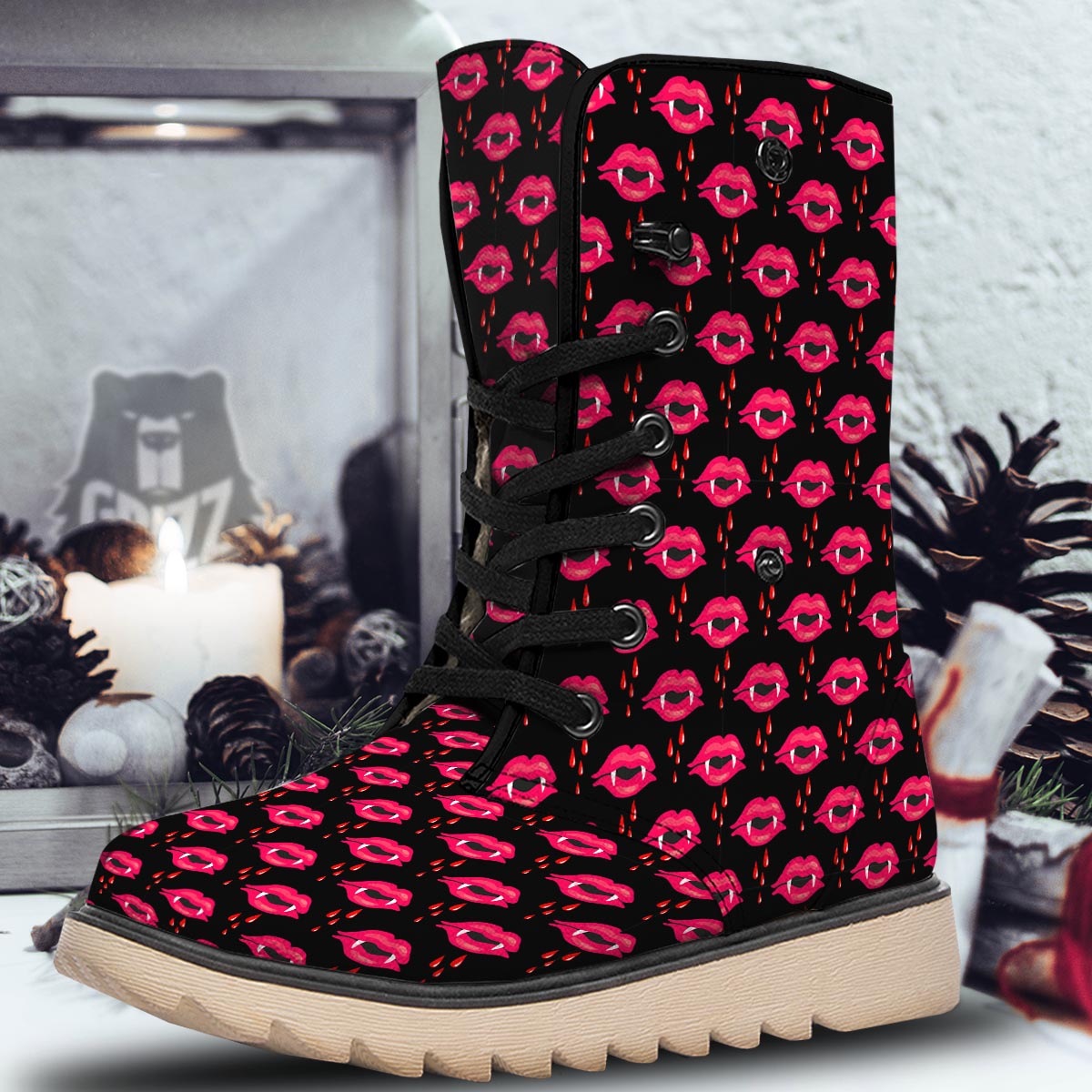 Vampire Lips Red Halloween Print Pattern Snow Boots-grizzshop