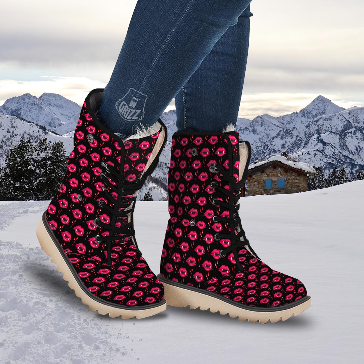 Vampire Lips Red Halloween Print Pattern Snow Boots-grizzshop