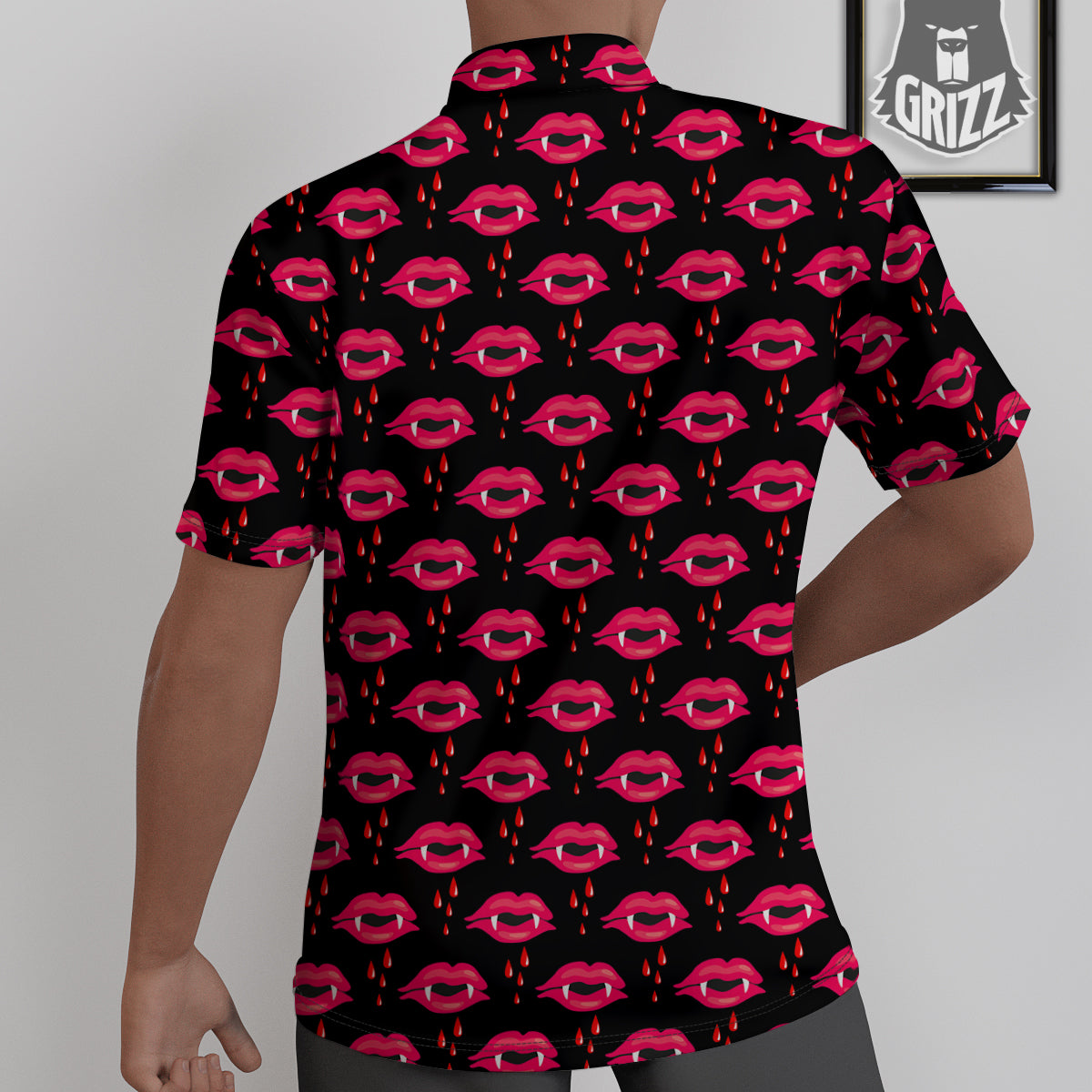 Vampire Lips Red Halloween Print Pattern Untucked Shirts-grizzshop