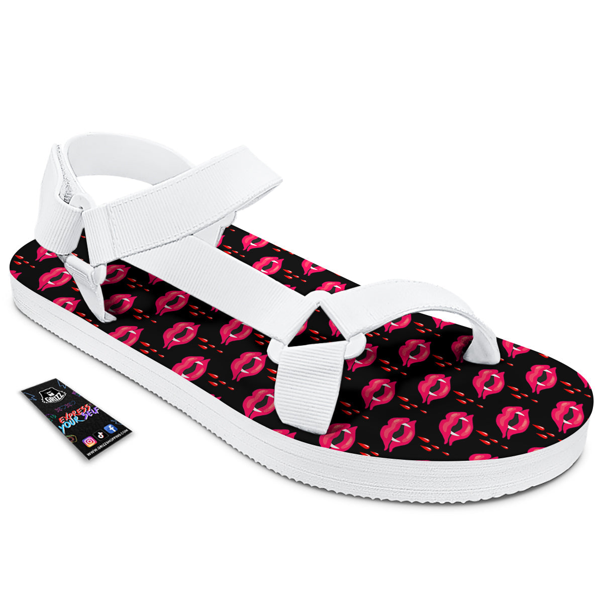 Vampire Lips Red Halloween Print Pattern White Open Toe Sandals-grizzshop