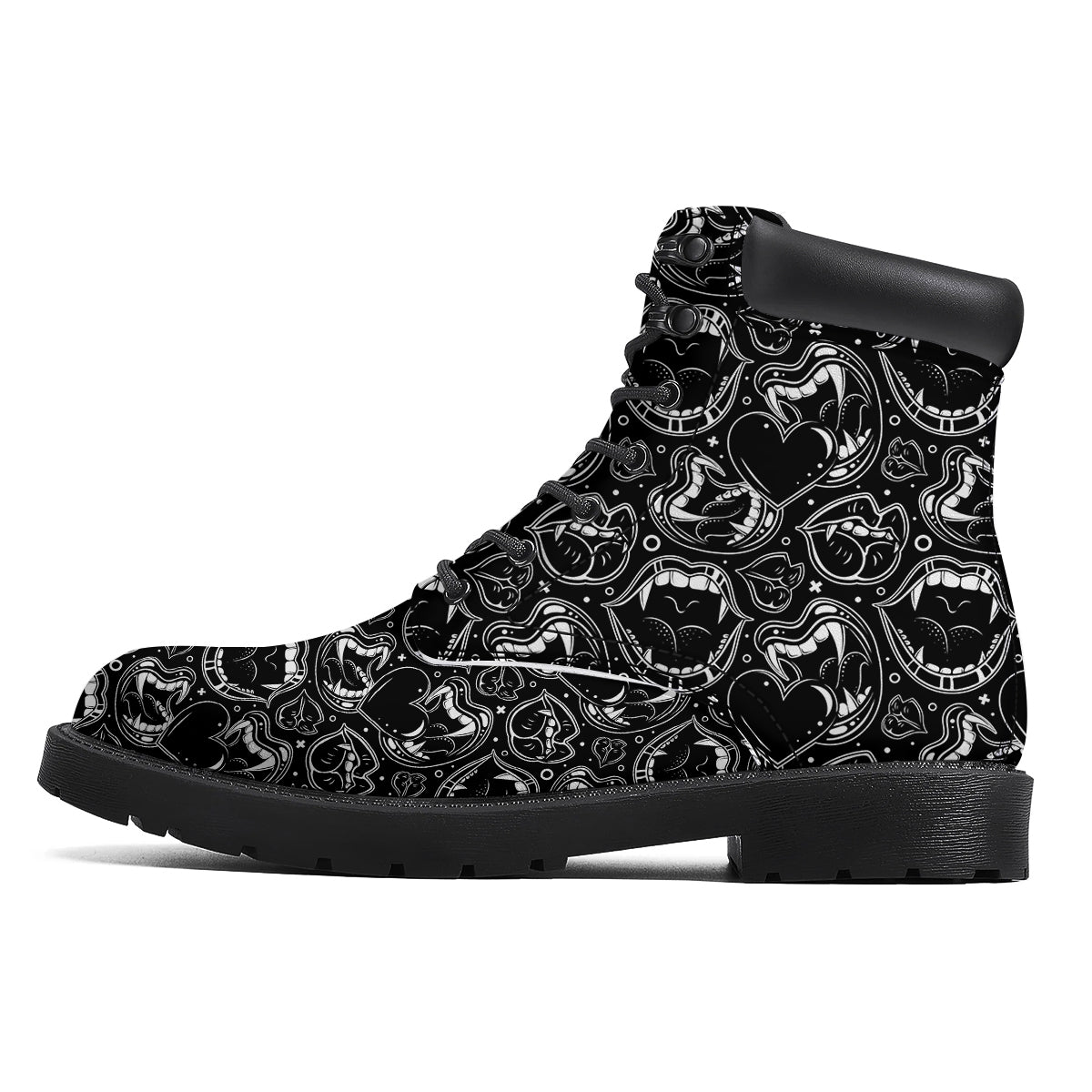 Vampire Mouth Black and White Print Pattern Boots-grizzshop