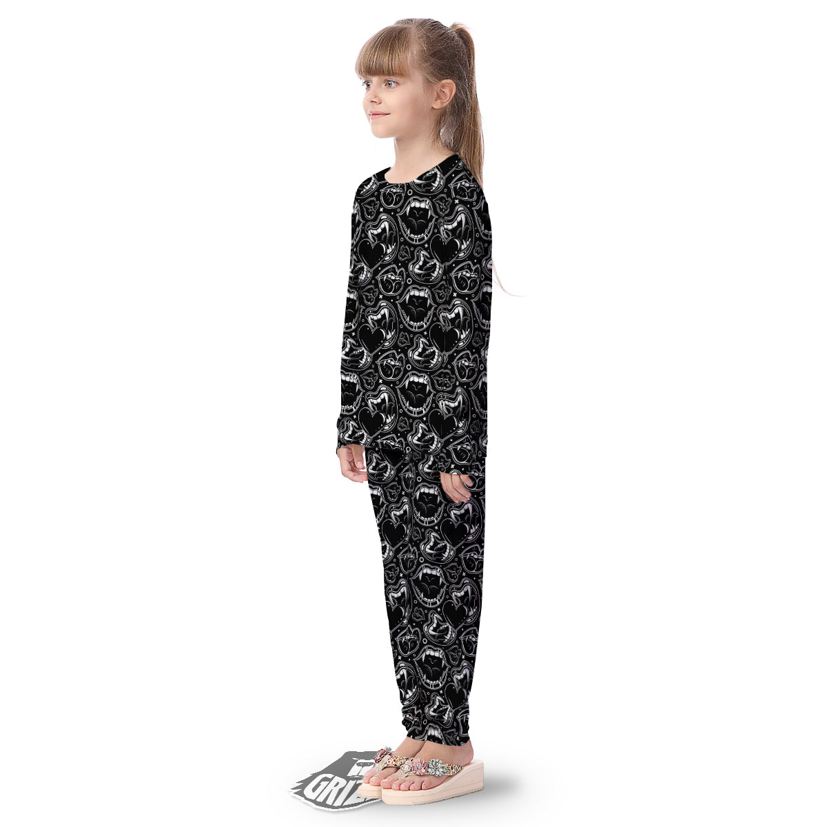Vampire Mouth Black and White Print Pattern Kid's Pajamas-grizzshop