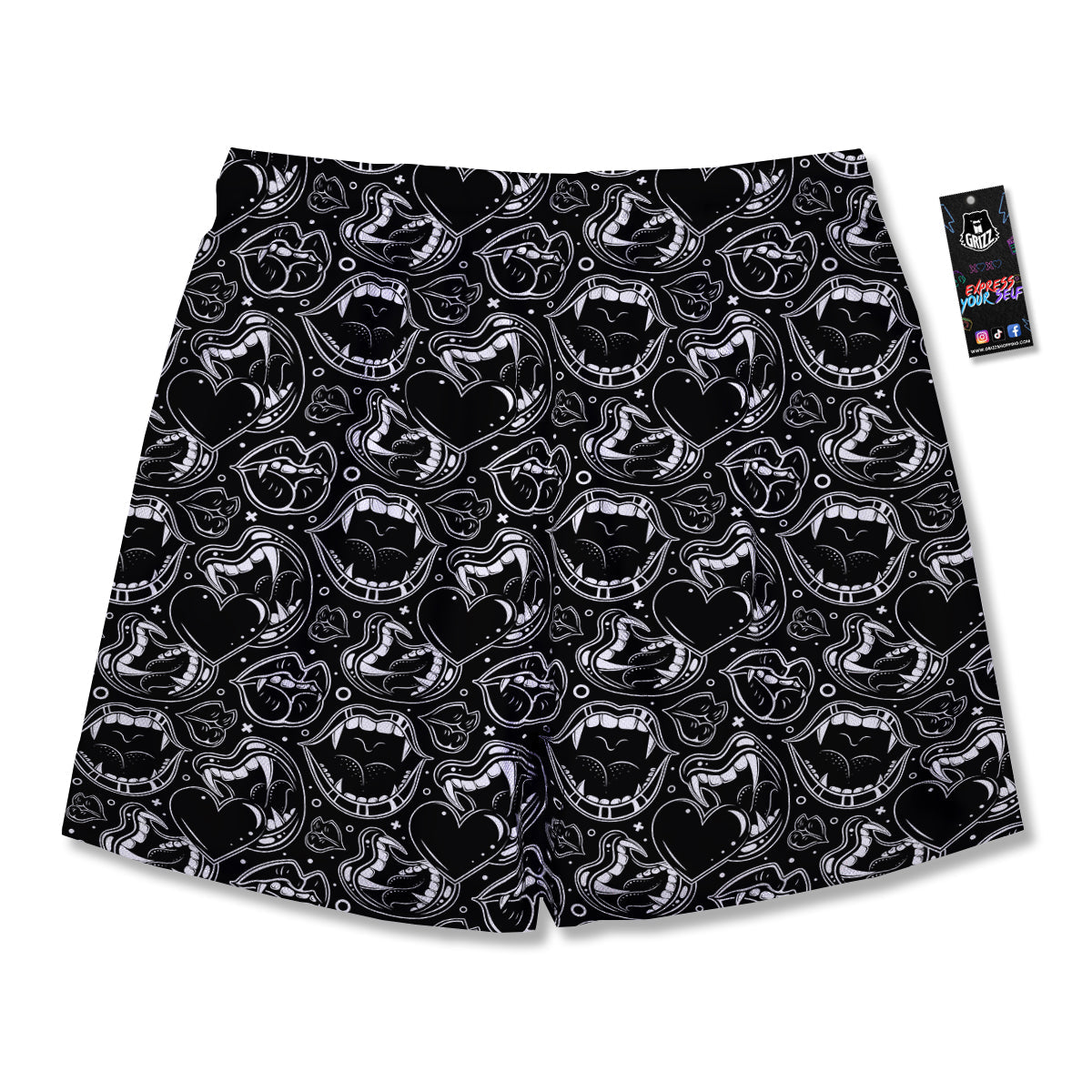 Vampire Mouth Black and White Print Pattern Men's Running Shorts-grizzshop