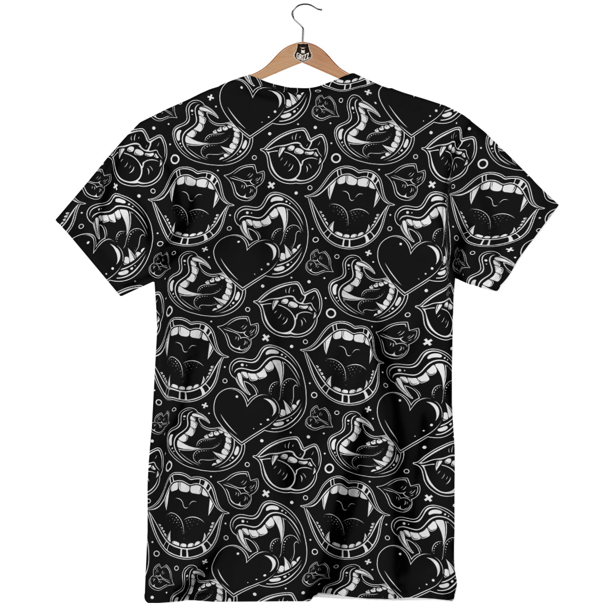Vampire Mouth Black and White Print Pattern T-Shirt-grizzshop