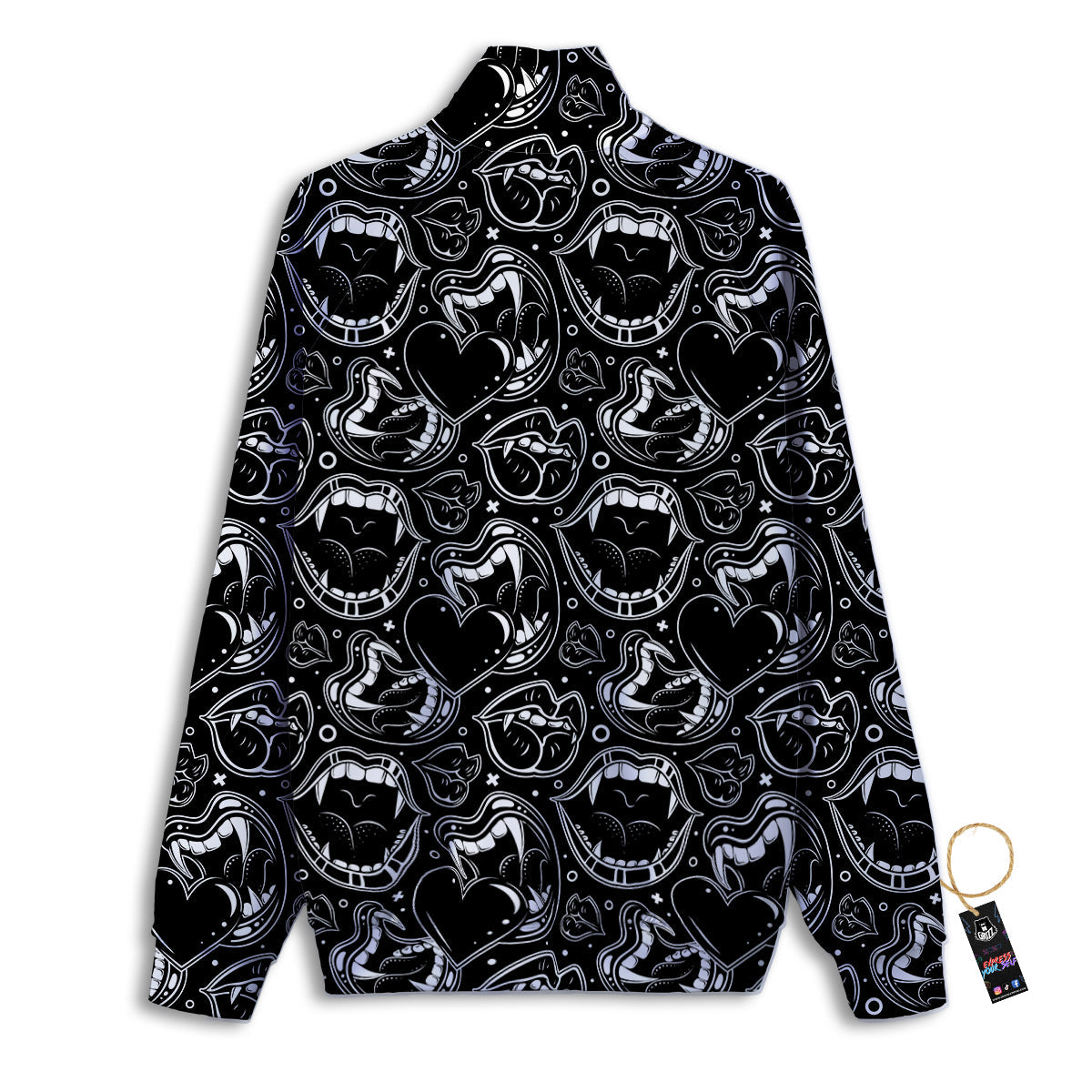 Vampire Mouth Black and White Print Pattern Track Jacket-grizzshop