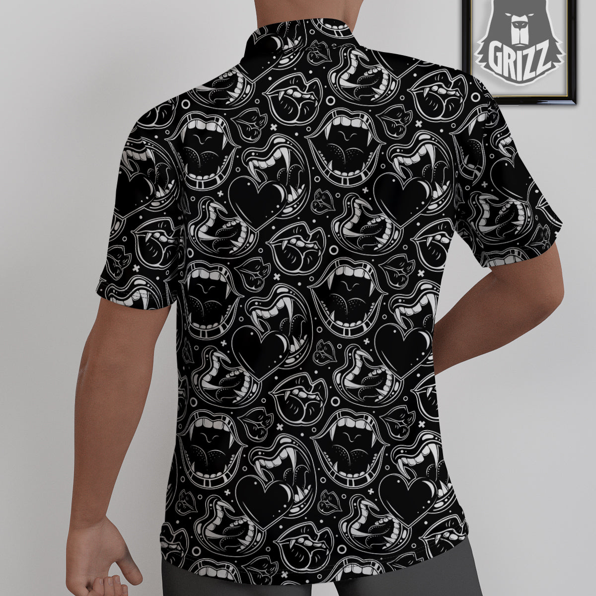 Vampire Mouth Black and White Print Pattern Untucked Shirts-grizzshop