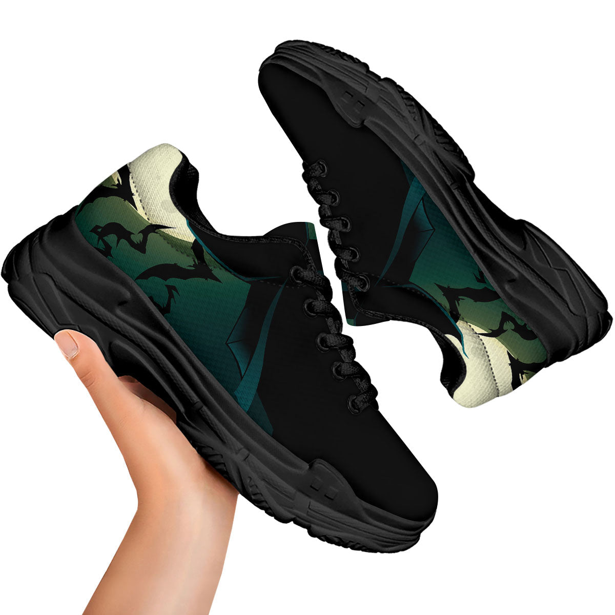 Vampire Silhouette Halloween Print Black Chunky Shoes-grizzshop
