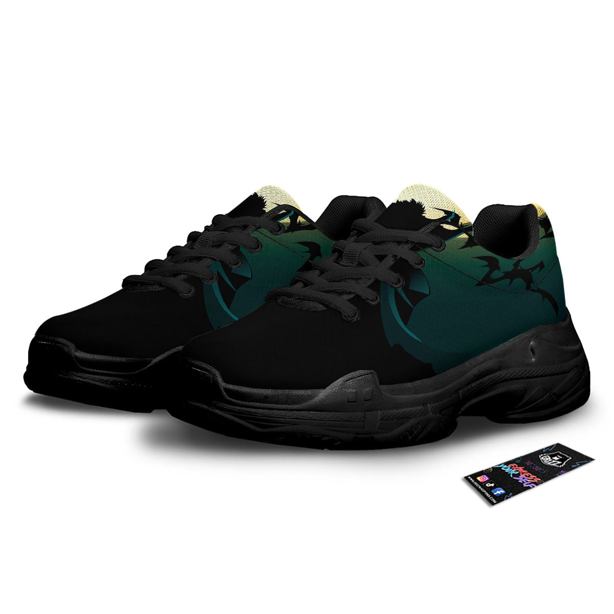 Vampire Silhouette Halloween Print Black Chunky Shoes-grizzshop