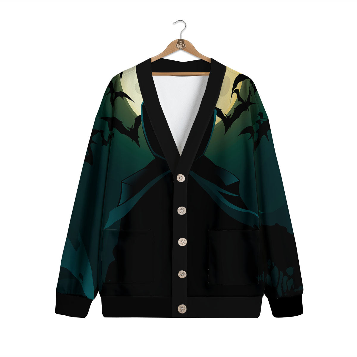 Vampire Silhouette Halloween Print Cardigan-grizzshop