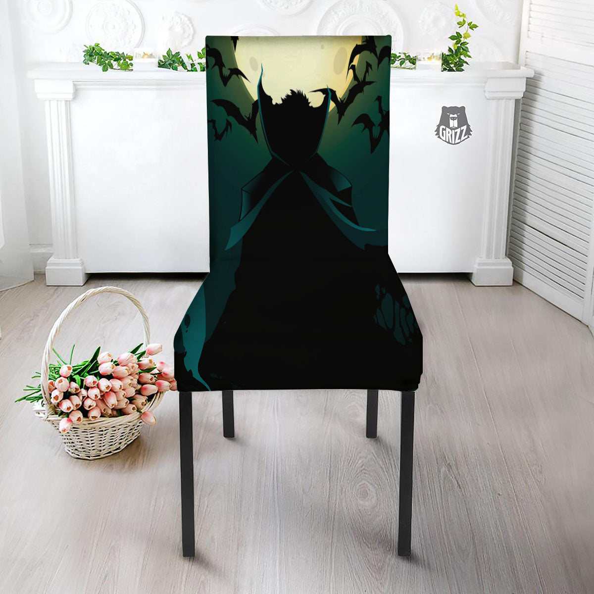 Vampire Silhouette Halloween Print Dining Chair Slipcover-grizzshop
