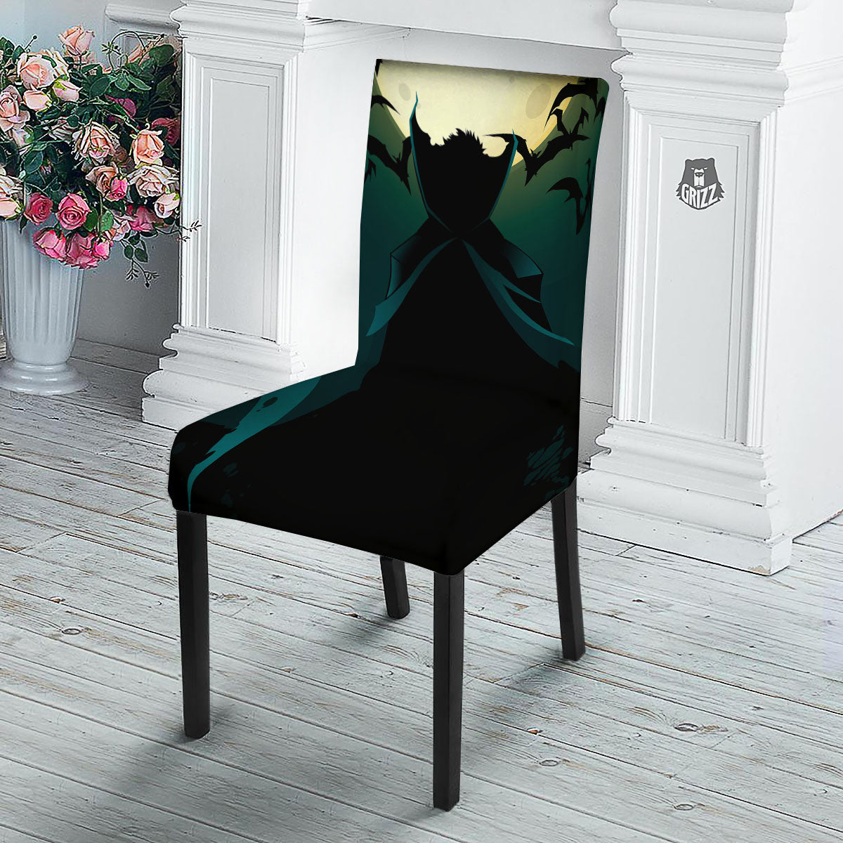 Vampire Silhouette Halloween Print Dining Chair Slipcover-grizzshop