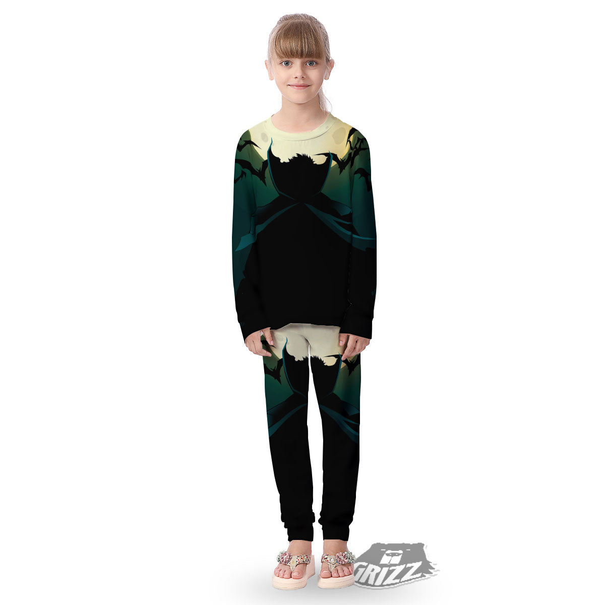 Vampire Silhouette Halloween Print Kid's Pajamas-grizzshop