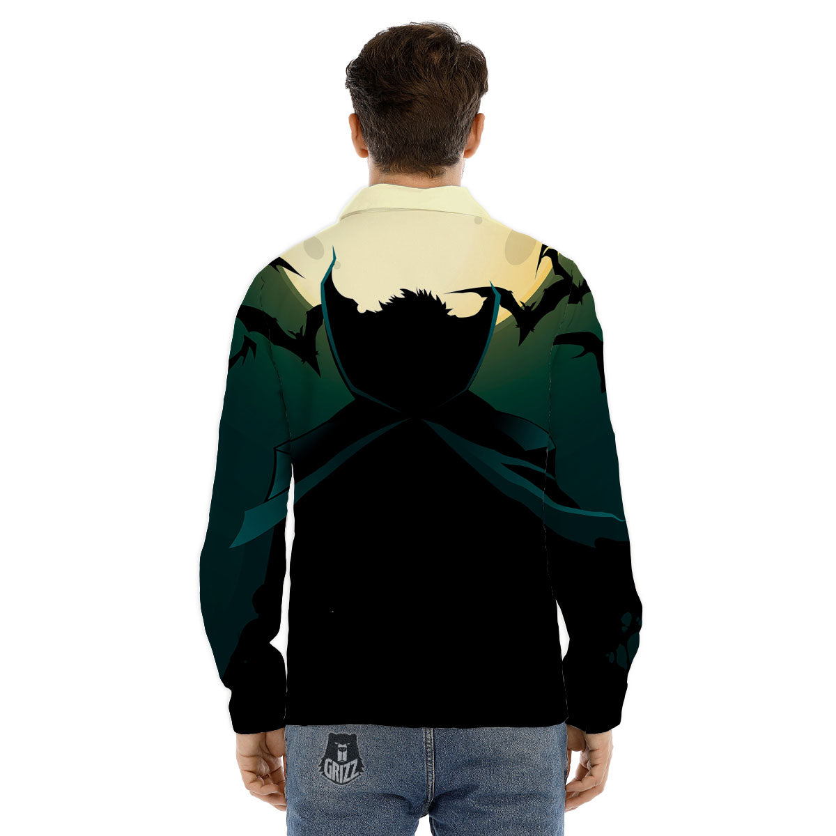 Vampire Silhouette Halloween Print Men's Dress Shirts-grizzshop