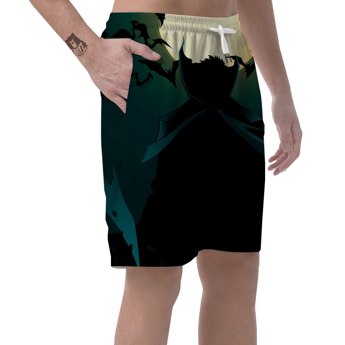 Vampire Silhouette Halloween Print Men's Shorts-grizzshop