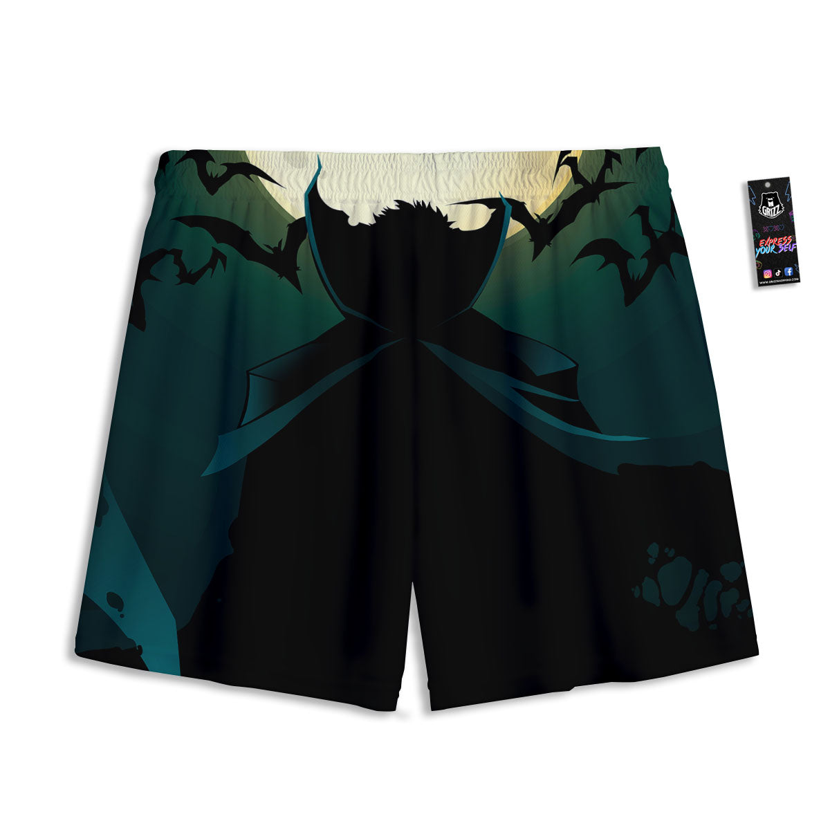Vampire Silhouette Halloween Print Mesh Shorts