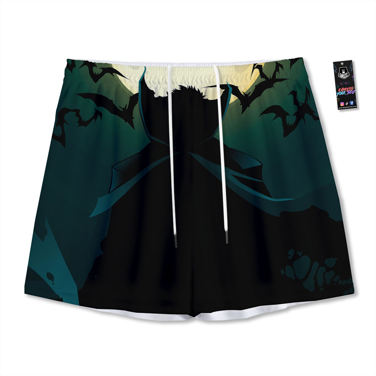 Vampire Silhouette Halloween Print Mesh Shorts