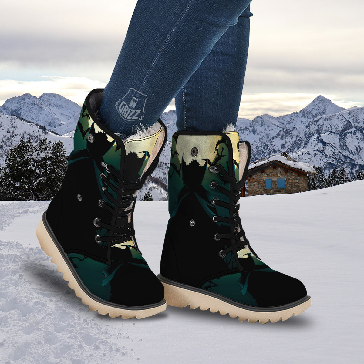Vampire Silhouette Halloween Print Snow Boots-grizzshop
