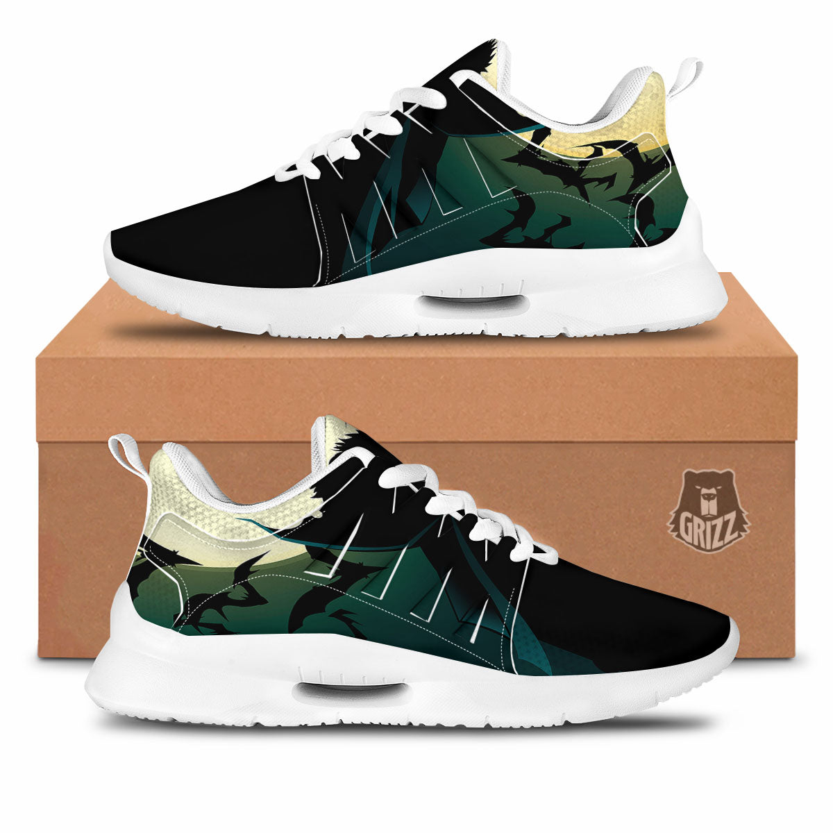 Vampire Silhouette Halloween Print Tennis Shoes-grizzshop