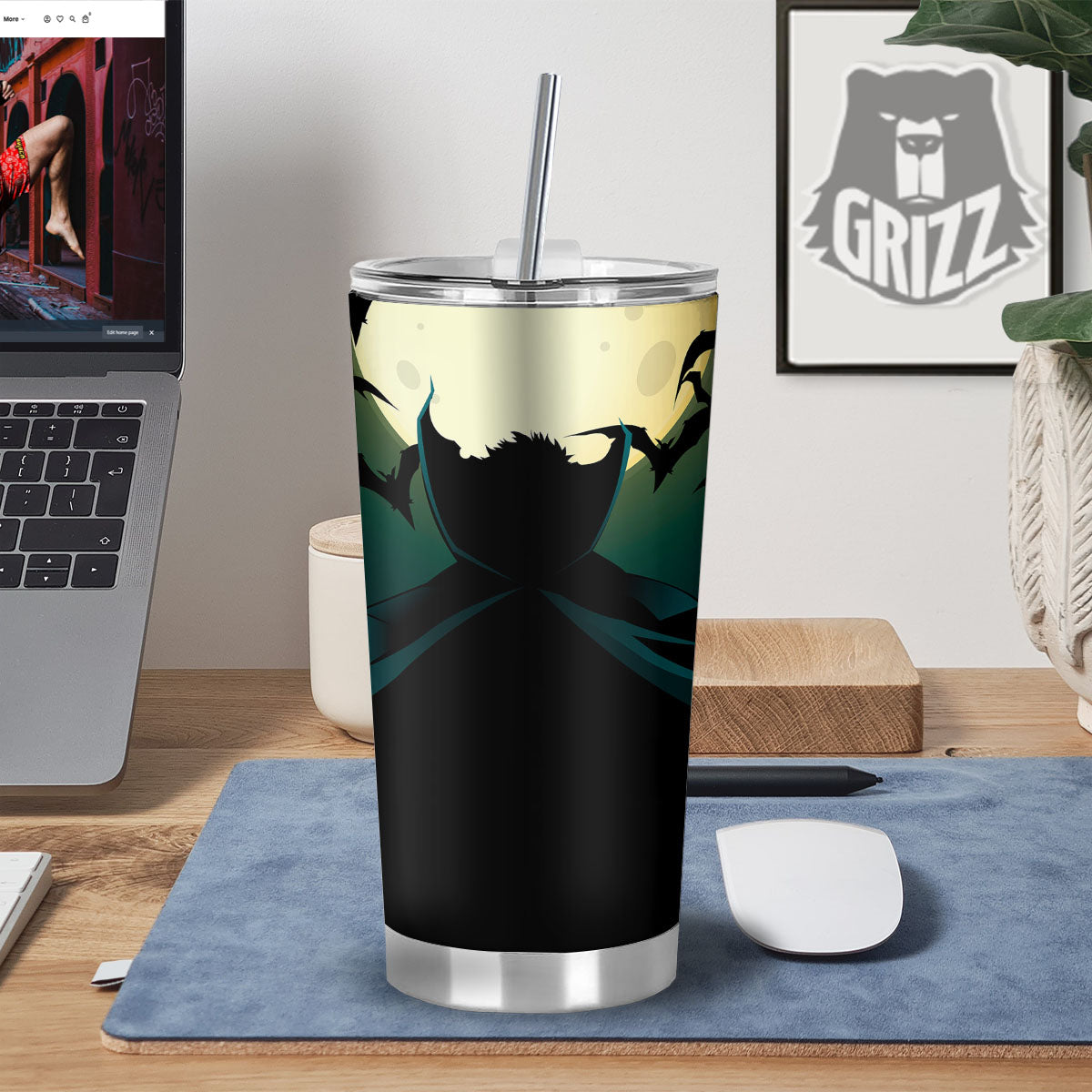 Vampire Silhouette Halloween Print Tumbler-grizzshop