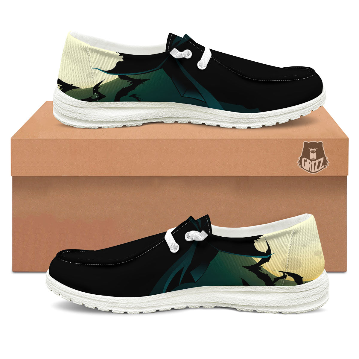 Vampire Silhouette Halloween Print White Loafers-grizzshop
