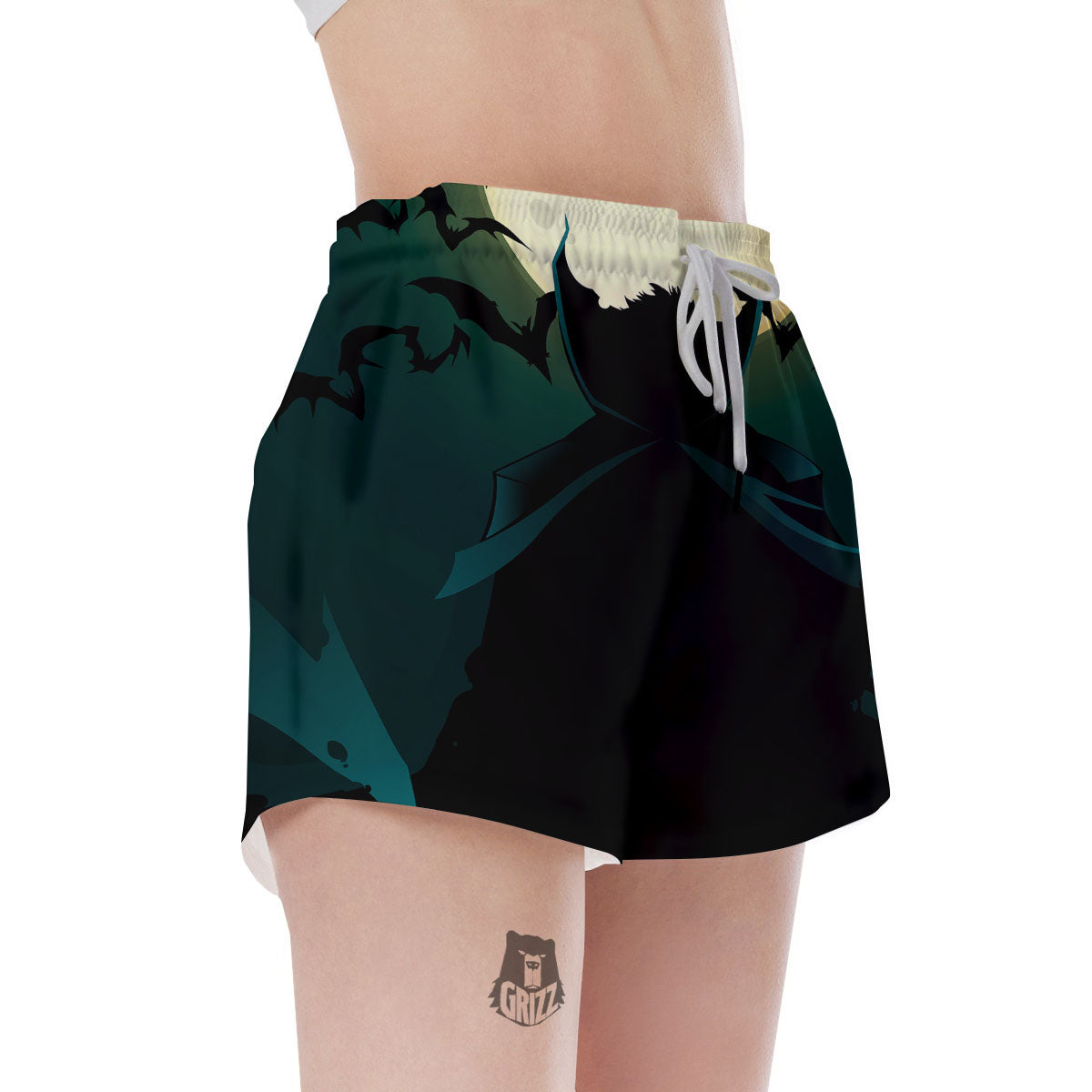 Vampire Silhouette Halloween Print Women's Shorts-grizzshop