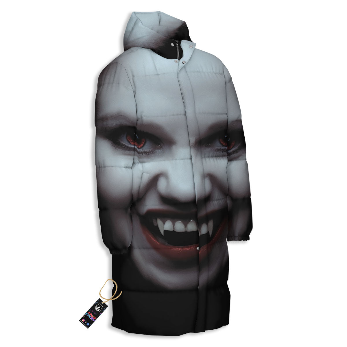 Vampire Girl Halloween Print Long Down Jacket