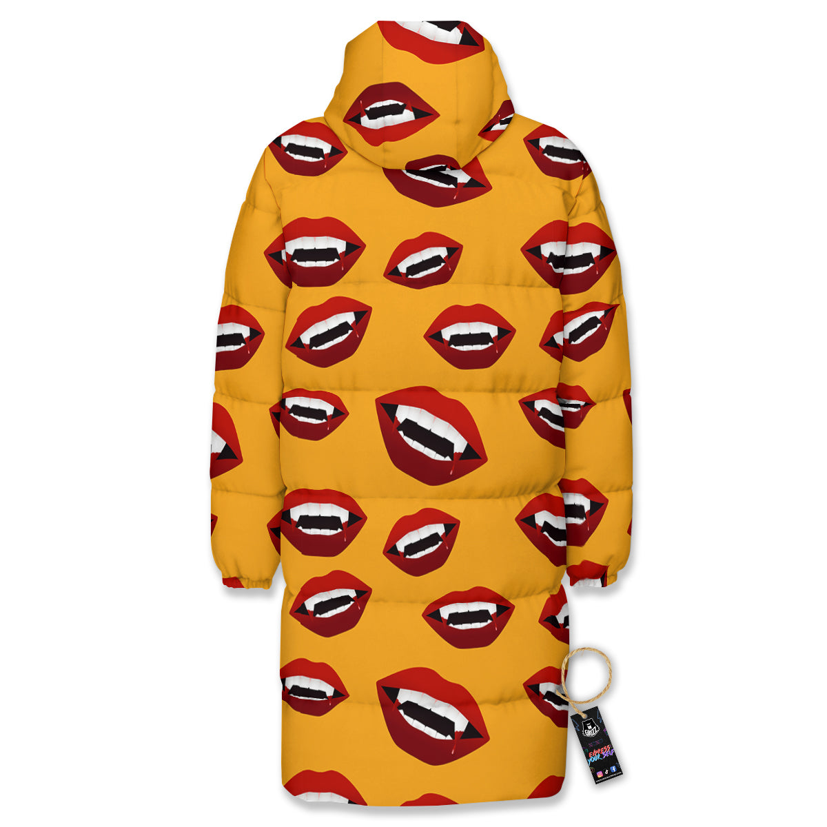 Vampire Lips Halloween Print Pattern Long Down Jacket