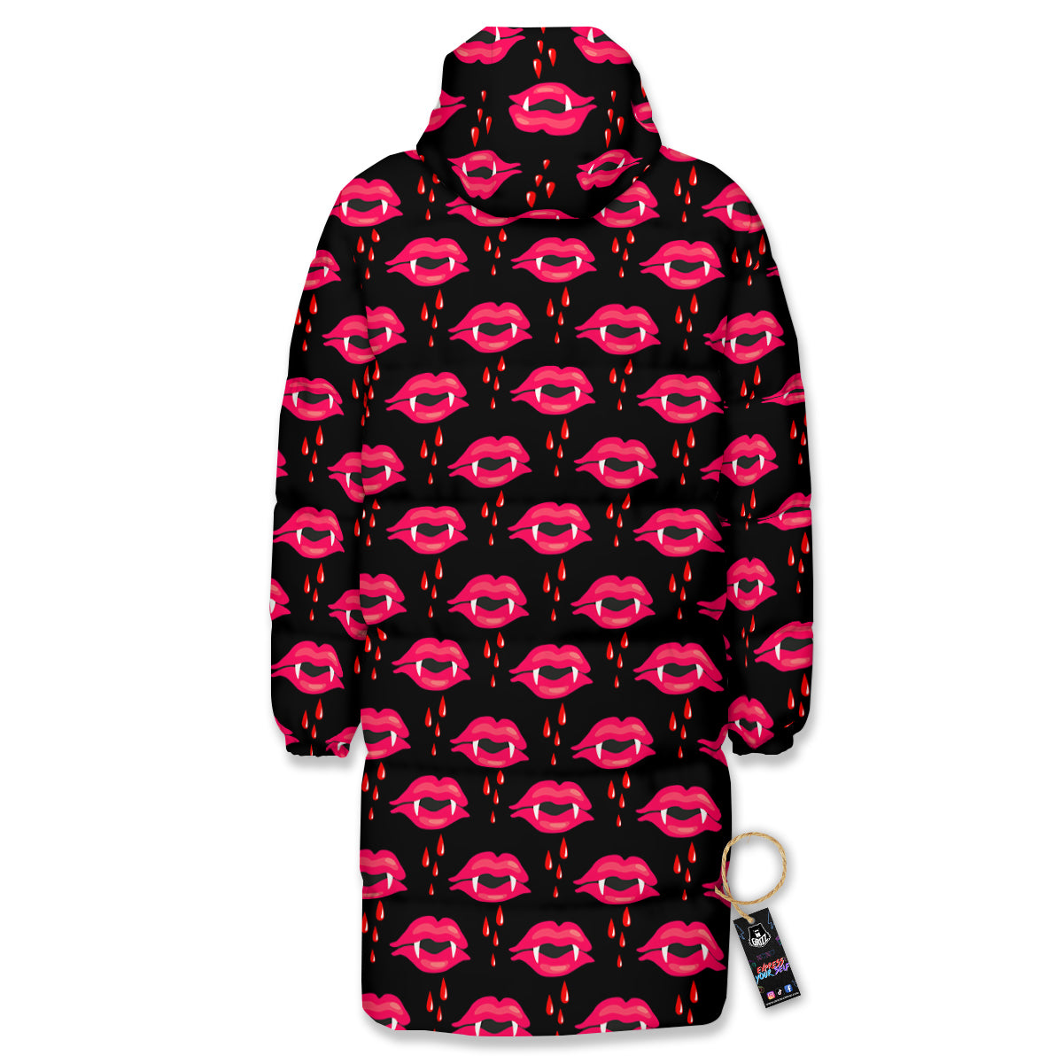 Vampire Lips Red Halloween Print Pattern Long Down Jacket
