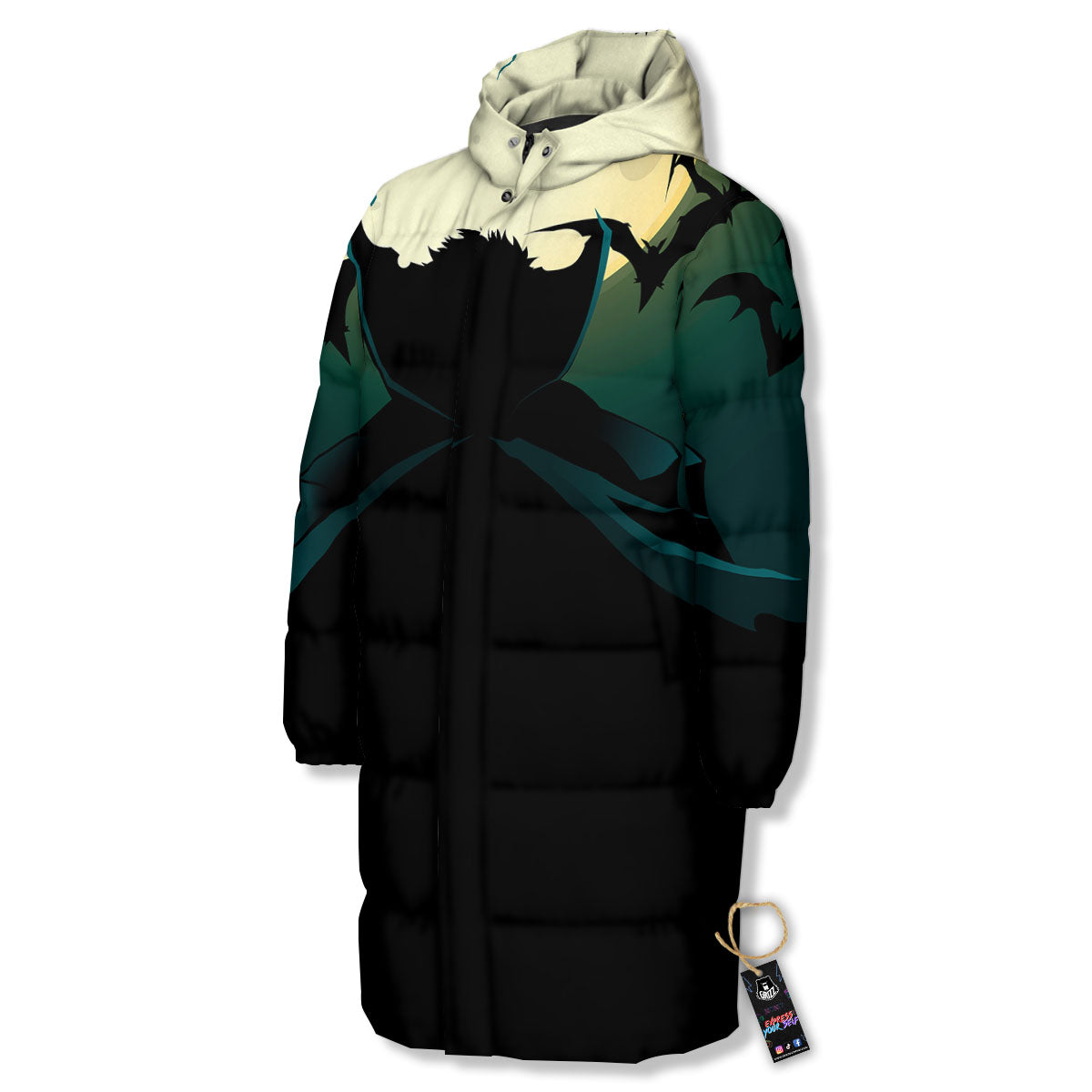 Vampire Silhouette Halloween Print Long Down Jacket